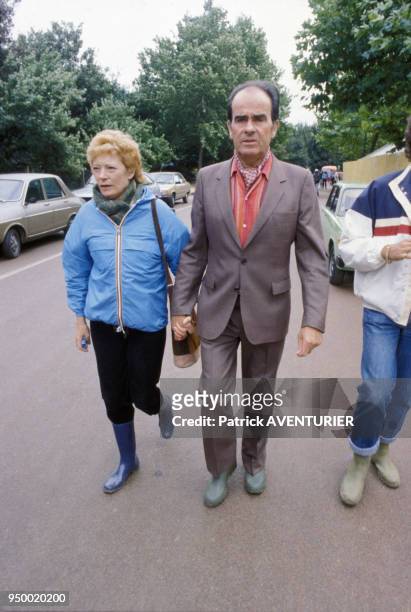 Portrait de Georges Marchais en compagnie de sa femme Liliane lors de la Fête de l'Humanité le 11 septembre 1983 à La Courneuve, France.