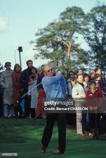 Portrait de l'ancien président américain Gerald Ford lors d'un tournoi de golf, circa 1980.