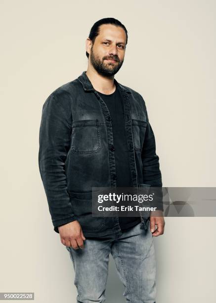 Adam Bousdoukos of the film Smuggling Hendrix poses for a portrait during the 2018 Tribeca Film Festival at Spring Studio on April 22, 2018 in New...