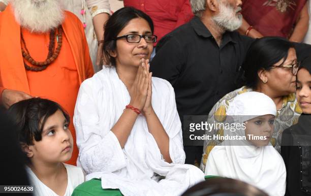 Swati Maliwal, chairperson of Delhi Commission for Women, after she ends her fast during her hunger strike protest demanding strict laws for rape in...