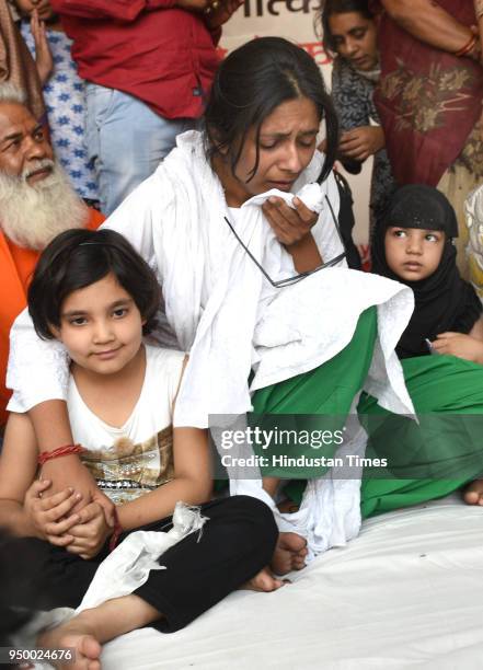 Swati Maliwal, chairperson of Delhi Commission for Women, during her hunger strike protest demanding strict laws for rape in India at Samta Sthal on...