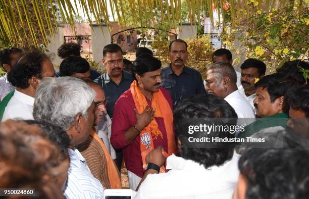 Leader Janardhan Reddy with his supporters at his rented bungalow at Hangal on April 21, 2018 in Chitradurga, India. BJP has fielded Somashekara...