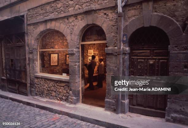 Galerie d'art dans le quartier Saint Georges, septembre 1981, à Lyon, France.