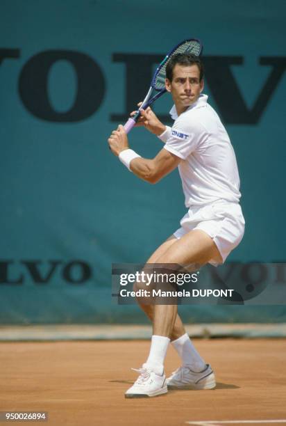 Le joueur de tennis Guy Forget lors du tournoi de Nice en avril 1990, France.