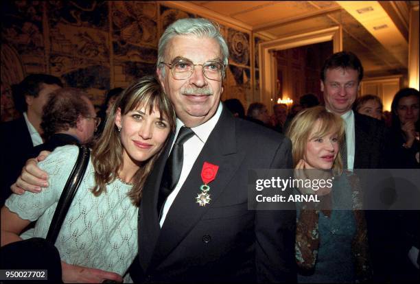 Daniel Toscan du Plantier received French legion of honor by Catherine Tasca. Sophie Marceau and Daniel Toscan du Plantier.