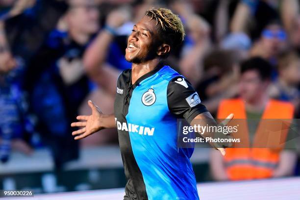 Abdoulay Diaby forward of Club Brugge celebrates scoring a penalty during the Jupiler Pro League Play - Off 1 match between Club Brugge and Standard...