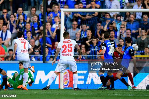 Duje Cop forward of Standard Liege scoring the equalizing goal in the last minute during the Jupiler Pro League Play - Off 1 match between Club...