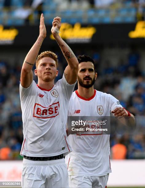 Renaud Emond forward of Standard Liege and Konstantinos Laifis defender of Standard Liege during the Jupiler Pro League Play - Off 1 match between...