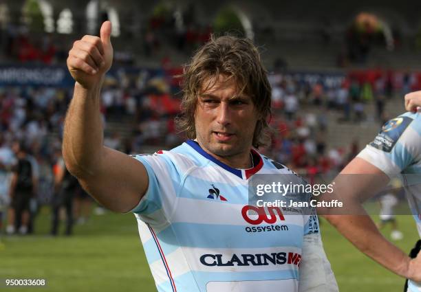 Dimitri Szarzewski of Racing 92 celebrates the victory following the EPCR European Rugby Champions Cup semi-final match between Racing 92 and Munster...