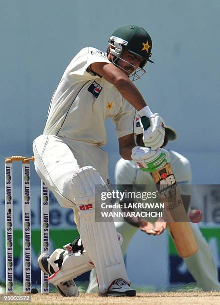 Pakistan cricketer Fawad Alam bats during the second day of the second Test match between Pakistan and Sri Lanka at The P. Saravanamuttu Stadium in...