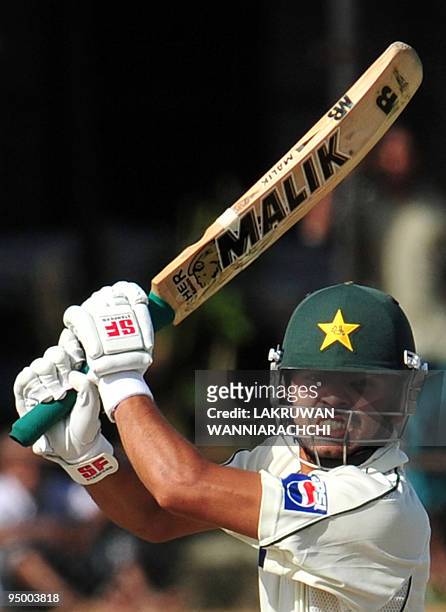 Pakistan cricketer Fawad Alam bats during the second day of the second Test match between Pakistan and Sri Lanka at The P. Saravanamuttu Stadium in...