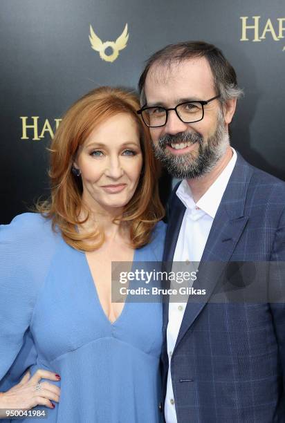 Rowling and husband Neil Murray pose at "Harry Potter and The Cursed Child parts 1 & 2" on Broadway Opening Night at The Lyric Theatre on April 22,...