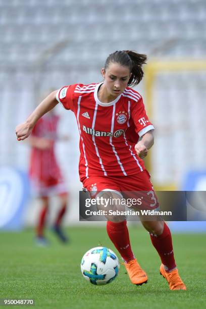 Sara Daebritz of Bayern Muenchen plays the ball during the Allianz Frauen Bundesliga match between FC Bayern Muenchen Women's and USV Jena Women's at...