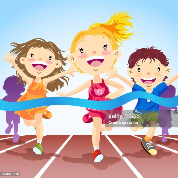 ilustrações de stock, clip art, desenhos animados e ícones de children track running competition - raparigas