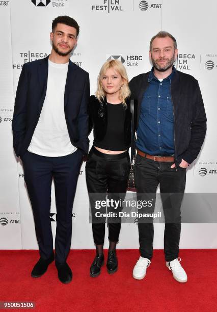 Marcus Rutherford, Sophie Kennedy Clark and Director Jamie Jones attend a screening of "Obey" during the 2018 Tribeca Film Festival at Cinepolis...