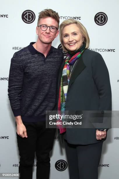 Tyler Oakley and Hillary Clinton attend Beautycon Festival NYC 2018 - Day 2 at Jacob Javits Center on April 22, 2018 in New York City.