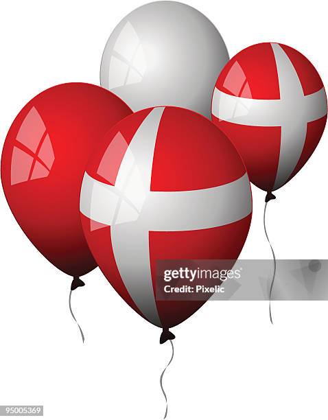 dänemark-balloons - danish flag stock-grafiken, -clipart, -cartoons und -symbole