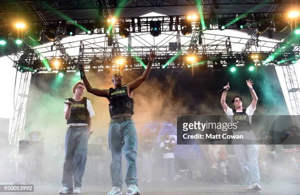 Russell Boring aka JOBA, Ameer Vann and Matt Champion of Brockhampton perform onstage during the 2018 Coachella Valley Music And Arts Festival at the...
