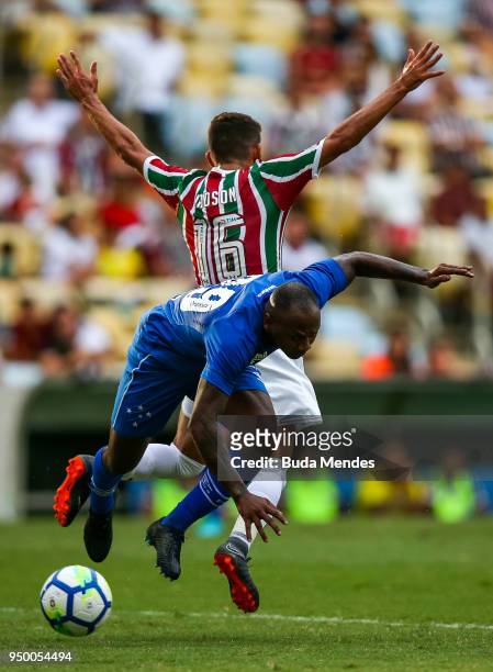 Jadson of Fluminense struggles for the ball with Sassa of Cruzeiro during a match between Fluminense and Cruzeiro as part of Brasileirao Series A...