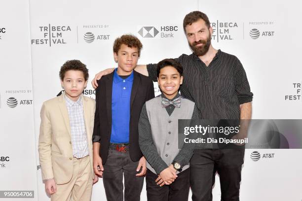 Actors Evan Rosado, Isaiah Kristian, Josiah Gabriel and director Jeremiah Zagar attend a screening of "We The Animals" during the 2018 Tribeca Film...