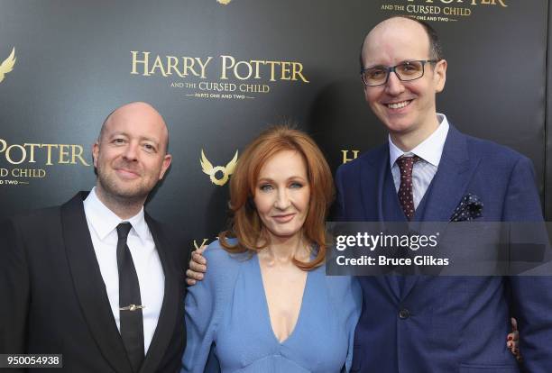 Director/Co-Book Writer John Tiffany, Author J.K. Rowling and Co-Book Writer Jack Thorne pose at "Harry Potter and The Cursed Child parts 1 & 2" on...