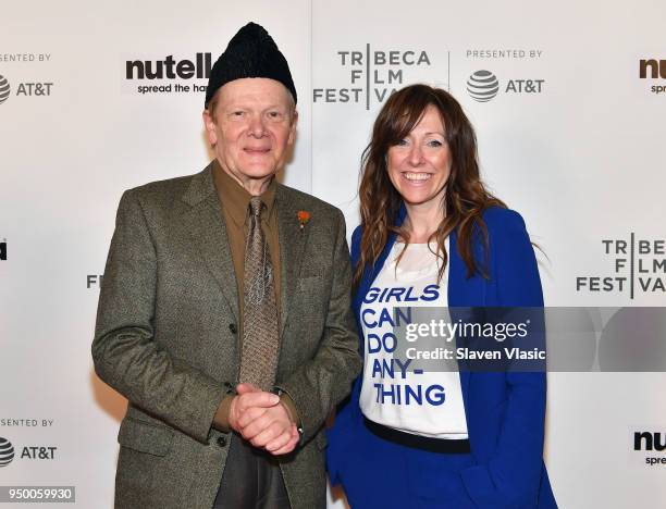 Phillip Petit and Director Helen O'Hanlon attend the Shorts Program: Mirette during Tribeca Film Festival at Regal Battery Park 11 on April 22, 2018...