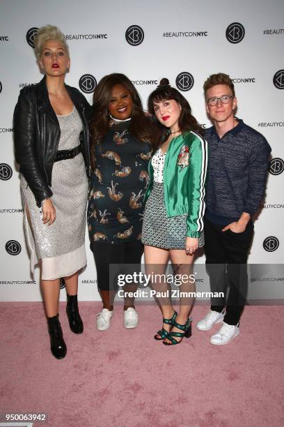 Betty Who, Nicole Byer, Piera Gelardi, and Tyler Oakley attend Beautycon Festival NYC 2018 - Day 2 at Jacob Javits Center on April 22, 2018 in New...