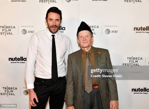 Jean-Marc Desmond and Phillip Petit attend the Shorts Program: Mirette during Tribeca Film Festival at Regal Battery Park 11 on April 22, 2018 in New...