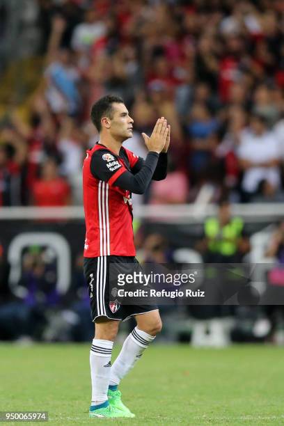 Rafael Marquez of Atlas says goodbye to the fans in his last match of his career during the 16th round match between Atlas and Chivas as part of the...