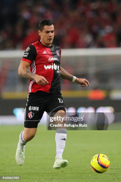 Milton Caraglio of Atlas drives the ball during the 16th round match between Atlas and Chivas as part of the Torneo Clausura 2018 LIGA MX at Jalisco...