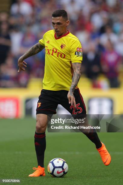 Jose Holebas of Watford in action during the Premier League match between Watford and Crystal Palace at Vicarage Road on April 21, 2018 in Watford,...