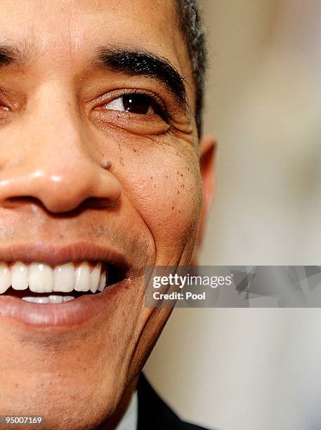 President Barack Obama speaks during a meeting with CEOs of several small and community banks December 22, 2009 in the Roosevelt Room at the White...