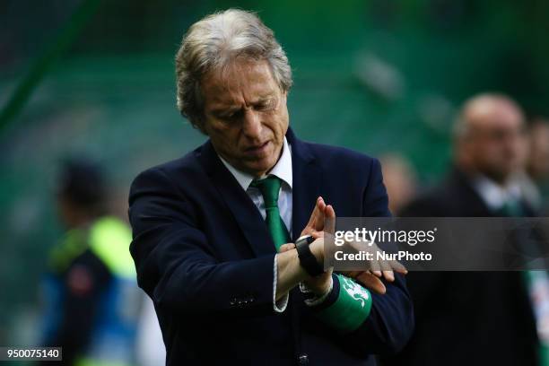 Sporting's coach Jorge Jesus looks on during the Portuguese League football match between Sporting CP and Boavista FC at Alvalade Stadium in Lisbon...