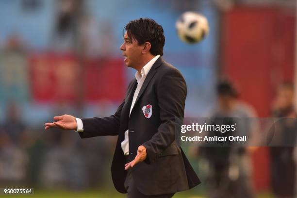 Marcelo Gallardo coach of River Plate gestures during a match between Arsenal and River Plate as part of Argentina Superliga 2017/18 at Julio...