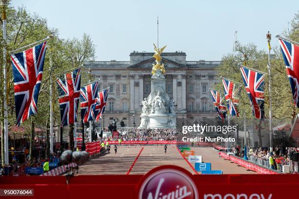 Vivian CHERUIYOT from Kenia, the fastest woman of the marathon approaches the finish line during the Virgin Money London Marathon in London, England...