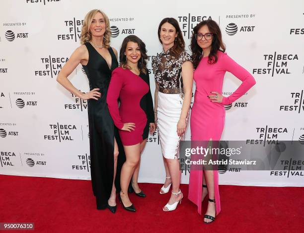 Tina Reine, Anita Sarkeesian, Cynthia Lowen and Carrie Goldberg attend the screening for "Netizens" during the 2018 Tribeca Film Festival at SVA...