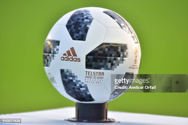 Detail of the official ball prior a match between Arsenal and River Plate as part of Argentina Superliga 2017/18 at Julio Humberto Grondona Stadium...