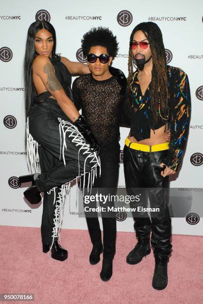 Tokyo Stylez, JaMaal Buster and Ty Hunter attend Beautycon Festival NYC 2018 - Day 2 at Jacob Javits Center on April 22, 2018 in New York City.