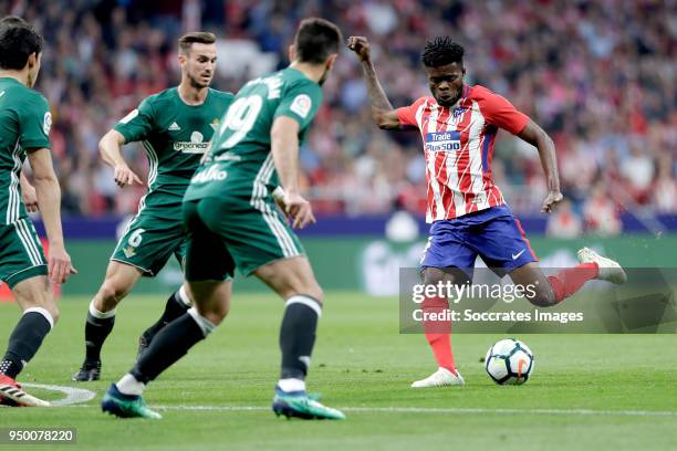 Antonio Barragan of Real Betis, Thomas Partey of Atletico Madrid during the La Liga Santander match between Atletico Madrid v Real Betis Sevilla at...