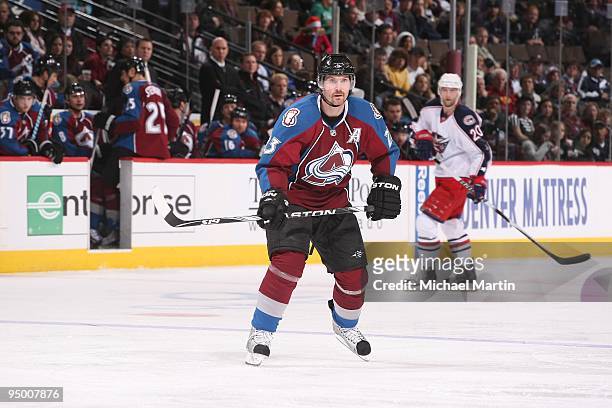 Milan Hejduk of the Colorado Avalanche skates against the Columbus Blue Jackets at the Pepsi Center on December 19, 2009 in Denver, Colorado.