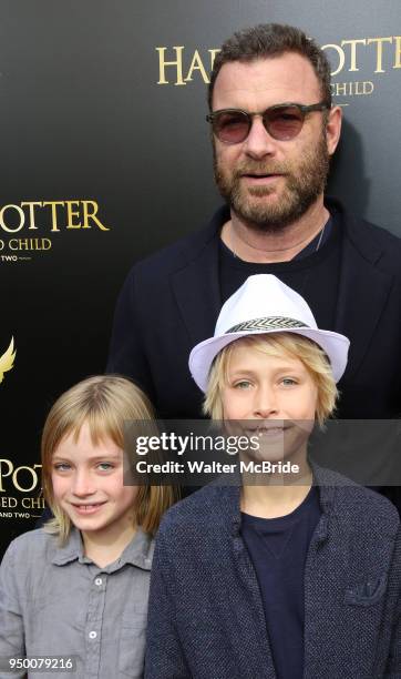 Liev Schreiber, Sasha Schreiber, and Kai Schreiber attend the Broadway opening day performance of 'Harry Potter and the Cursed Child Parts One and...