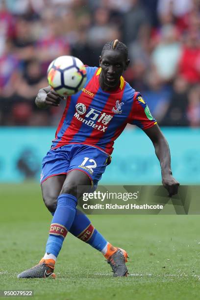 Mamadou Sakho of Palace in action during the Premier League match between Watford and Crystal Palace at Vicarage Road on April 21, 2018 in Watford,...