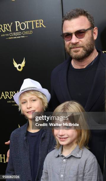 Liev Schreiber, Sasha Schreiber, and Kai Schreiber attend the Broadway opening day performance of 'Harry Potter and the Cursed Child Parts One and...