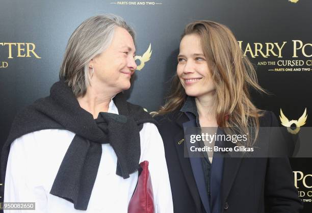 Cherry Jones and wife Sophie Huber pose at "Harry Potter and The Cursed Child parts 1 & 2" on Broadway opening night at The Lyric Theatre on April...