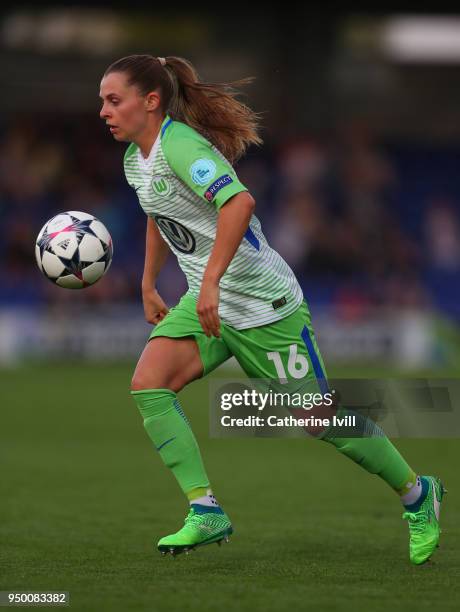 Noelle Maritz of Wolfsburg during the UEFA Womens Champions League Semi-Final: First Leg between Chelsea Ladies and Wolfsburg at The Cherry Red...