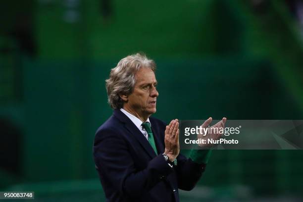 Sporting's coach Jorge Jesus gestures during the Portuguese League football match between Sporting CP and Boavista FC at Alvalade Stadium in Lisbon...
