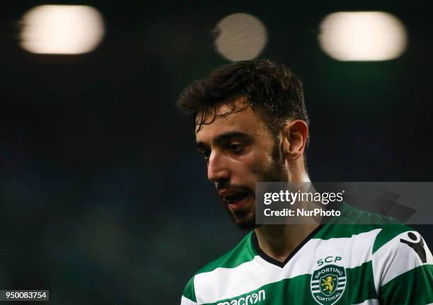 Sporting's midfielder Bruno Fernandes looks on during the Portuguese League football match between Sporting CP and Boavista FC at Alvalade Stadium in...
