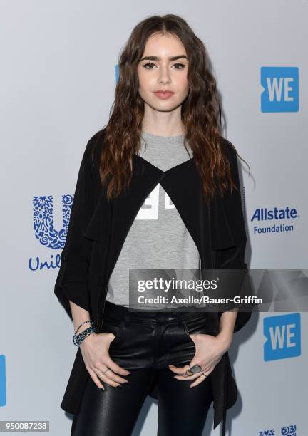 Actress Lily Collins attends WE Day California at The Forum on April 19, 2018 in Inglewood, California.