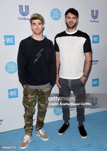 Andrew Taggart and Alex Pall of The Chainsmokers attend WE Day California at The Forum on April 19, 2018 in Inglewood, California.