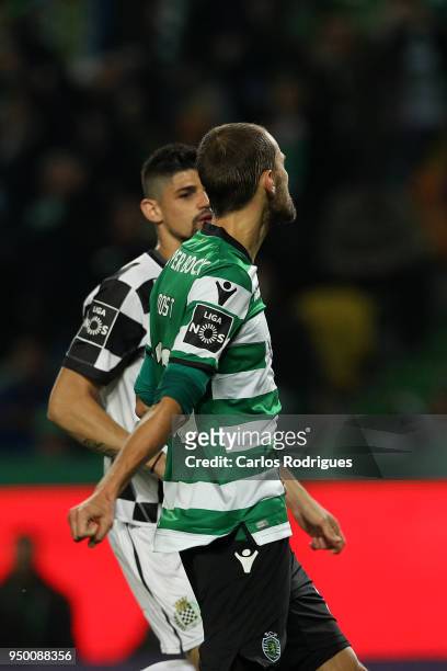 Sporting CP forward Bas Dost from Holland celebrates scoring Sporting goal during the Portuguese Primeira Liga match between Sporting CP and Boavista...